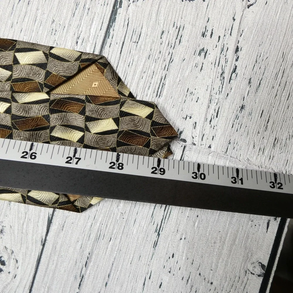 Bergamo New York Tie Mens One Size Brown Geometric 100% Silk Woven Necktie